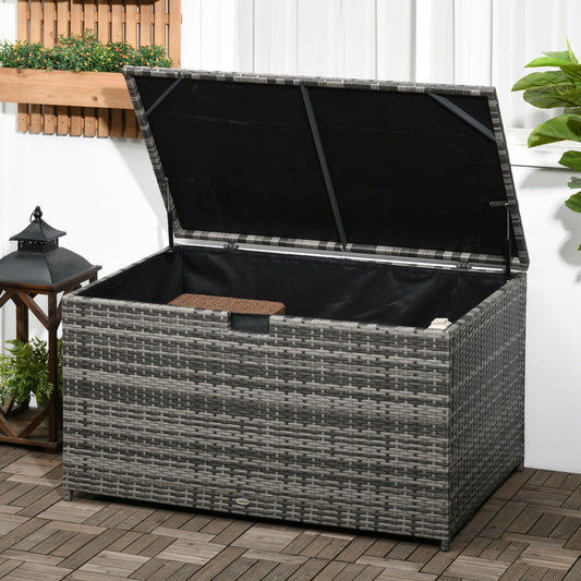 113 Gallon Outdoor Storage Box, Rattan Deck Box For Indoor, Patio Furniture Cushions, Pool Garden Tools, Dark Gray