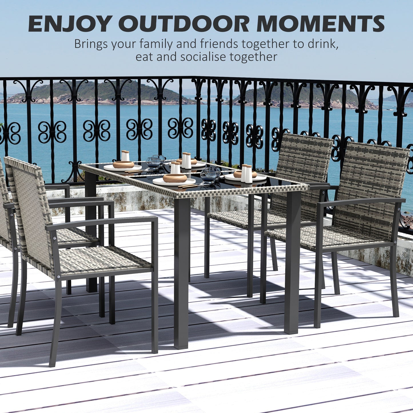Outdoor Dining Set 5 Pieces Patio Conservatory With Tempered Glass Tabletop,4 Dining Chairs - Mixed Grey