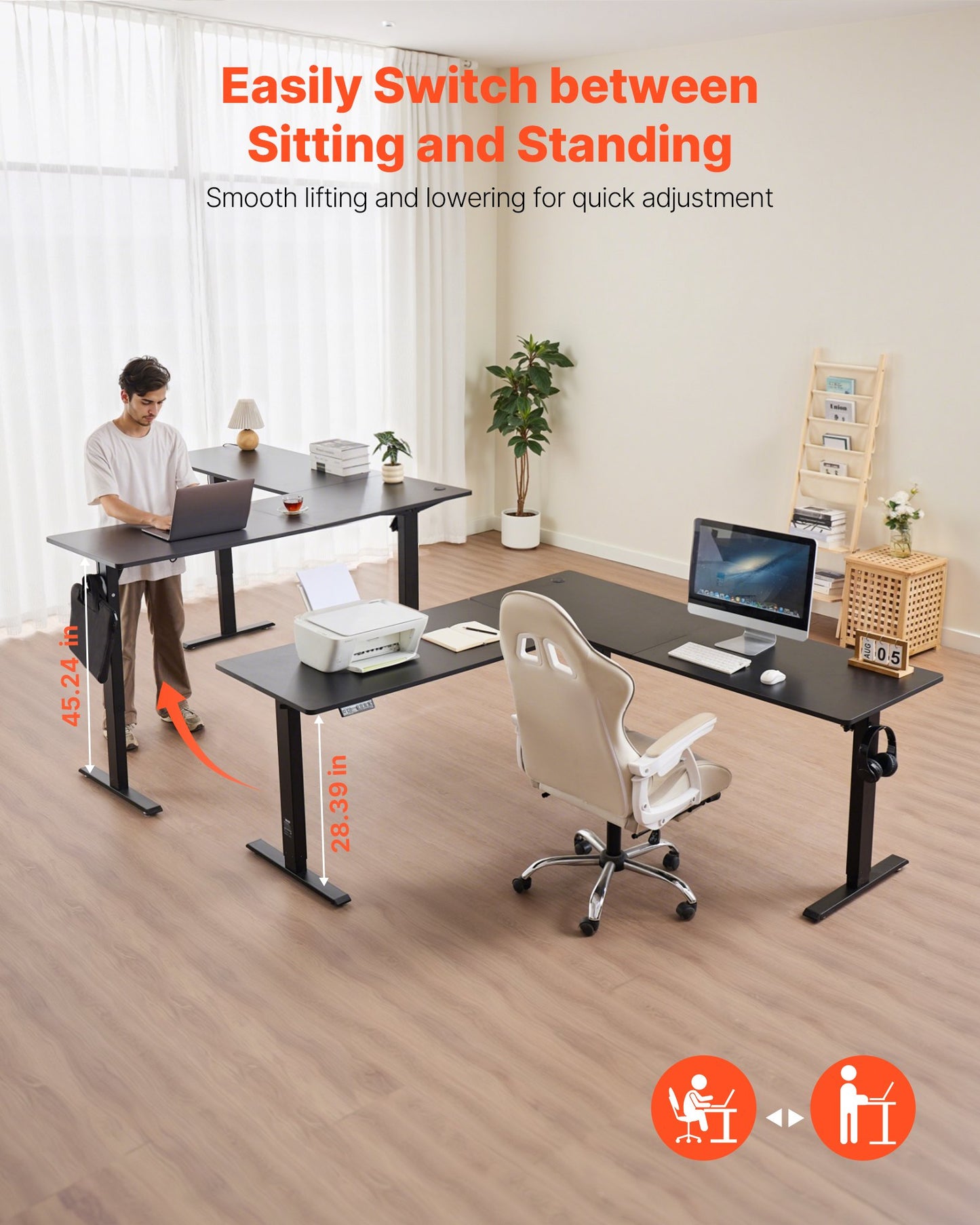 L Shaped Desk Electric Adjustable Height Corner Home Gaming Desk Black