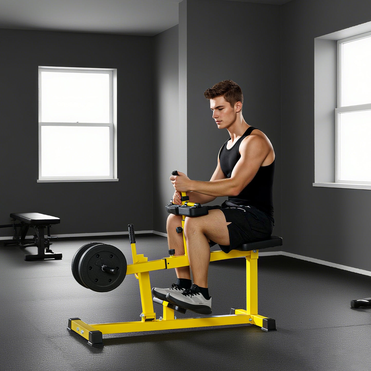 Adjustable Steel Seated Calf Raise Exercise Strength Training Gym Equipment, Yellow