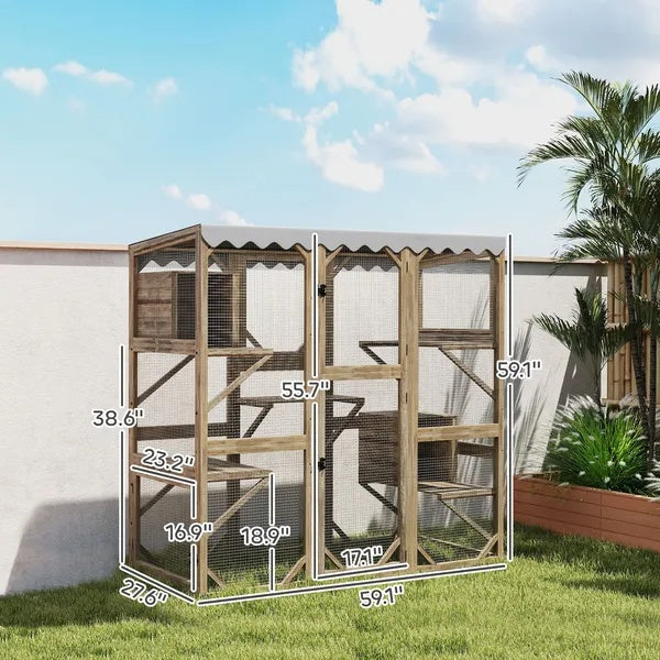 Outdoor Cat Enclosure With Window Access, 5 Platforms And 2 Resting Boxes, Waterproof Roof For Multiple Cats