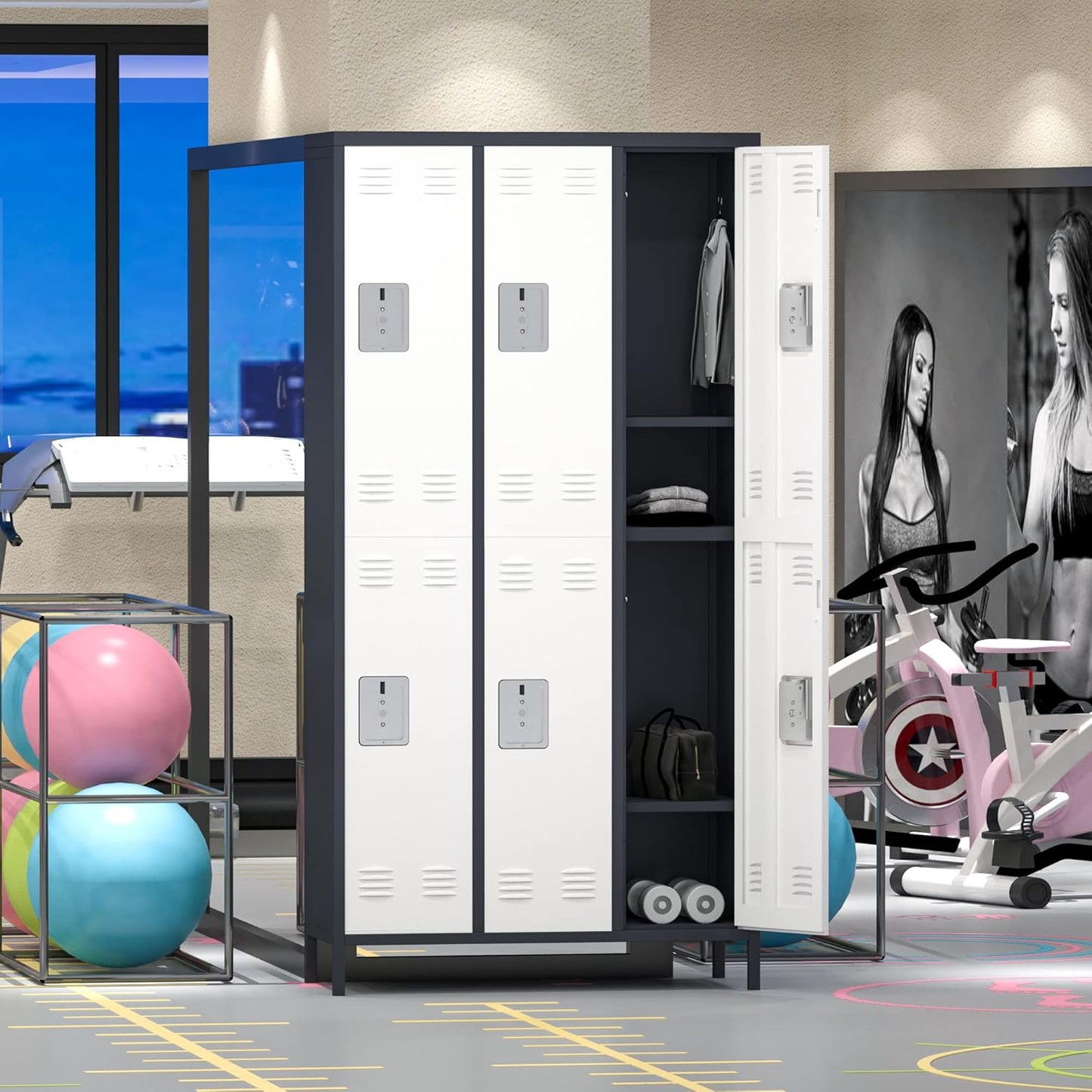 METAN Metal Locker For School Office Gym Bedroom,6 Doors Steel Storage Locker Cabinet For Employees,Industrial Storage Locker With 1 Shelves,Assembly Required,Gray White