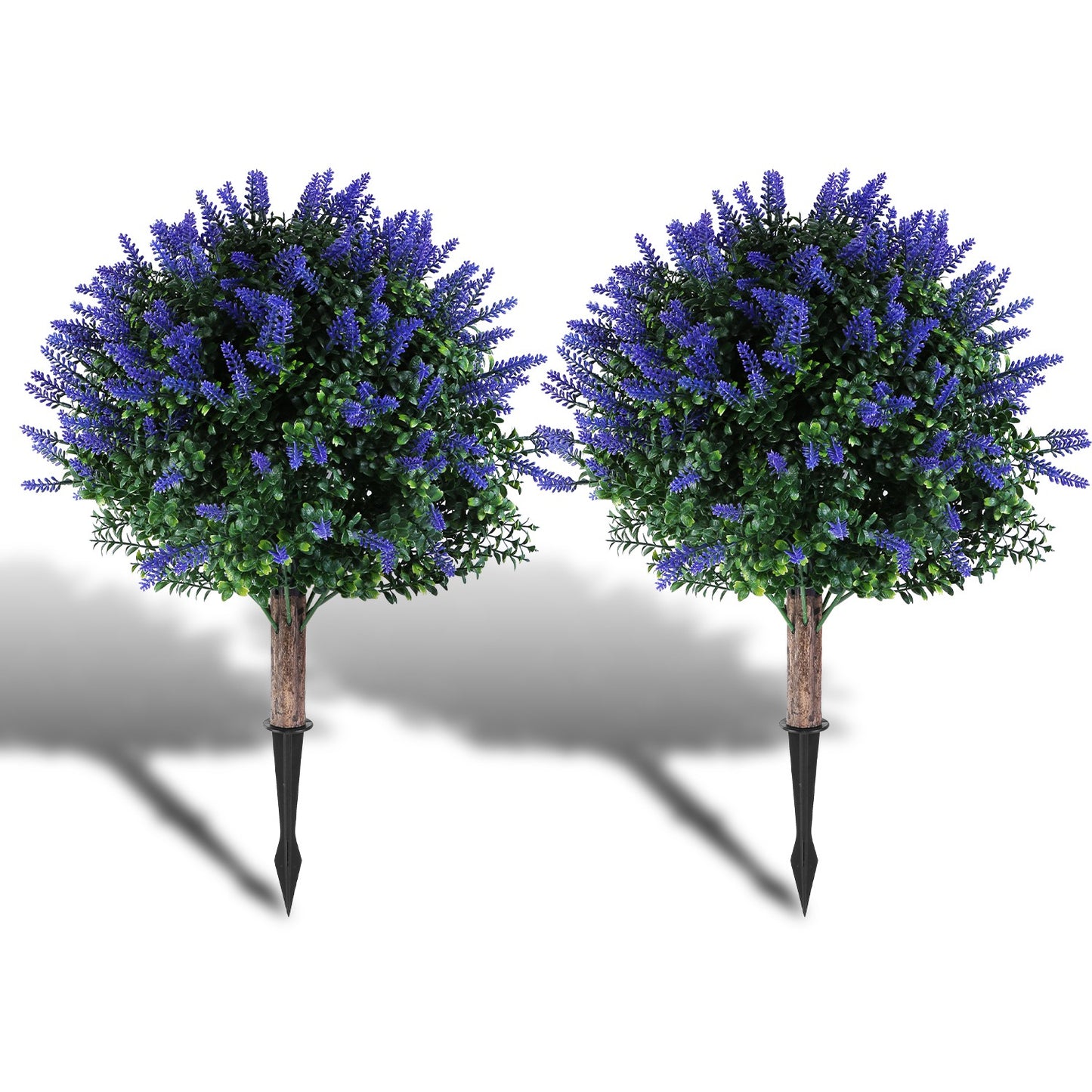 2 Packs Artificial Lavender Topiary Ball Trees UV Resistant Artificial Shrubs Fake Plants Evergreen Artificial Bush With Ground Spike For Indoor Outdoor Front Porch Garden