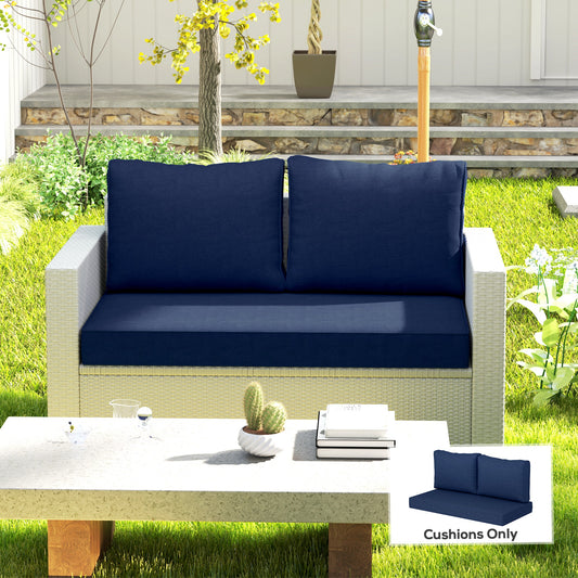 2 Seat Patio Furniture Cushions, 46x26x5 In, Thick Outdoor Loveseat Cushion Set With Removable Cover, Fade-Resistant Replacement Cushions For Outdoor Furniture, Couch, Bench, Swing, Navy Blue