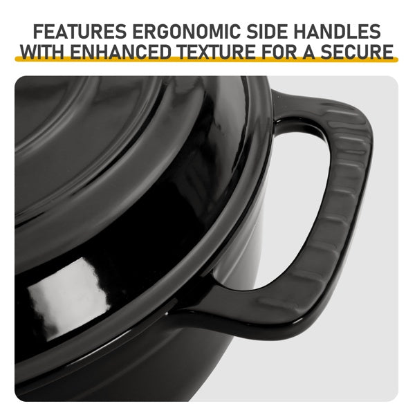 6QT Cast Iron Dutch Oven With Lid - Black Enamel Cooking Pot For Stovetop, Oven, Camping - Includes 2 Silicone Heat-Resistant Gloves