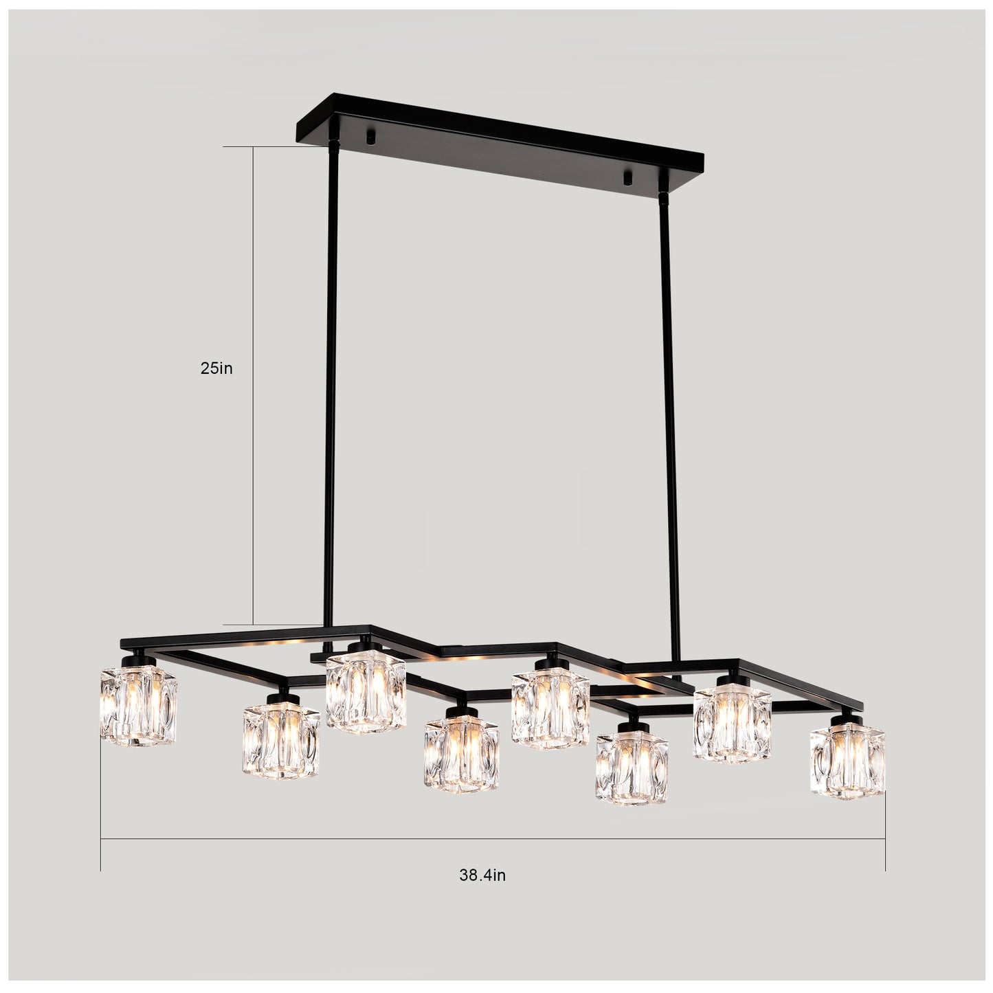 Matte Black Crystal Chandelier For Dining Room, 8-Light Kitchen Chandelier Light Fixture Modern Metal Industrial Chandeliers For Farmhouse Entryway Living Room
