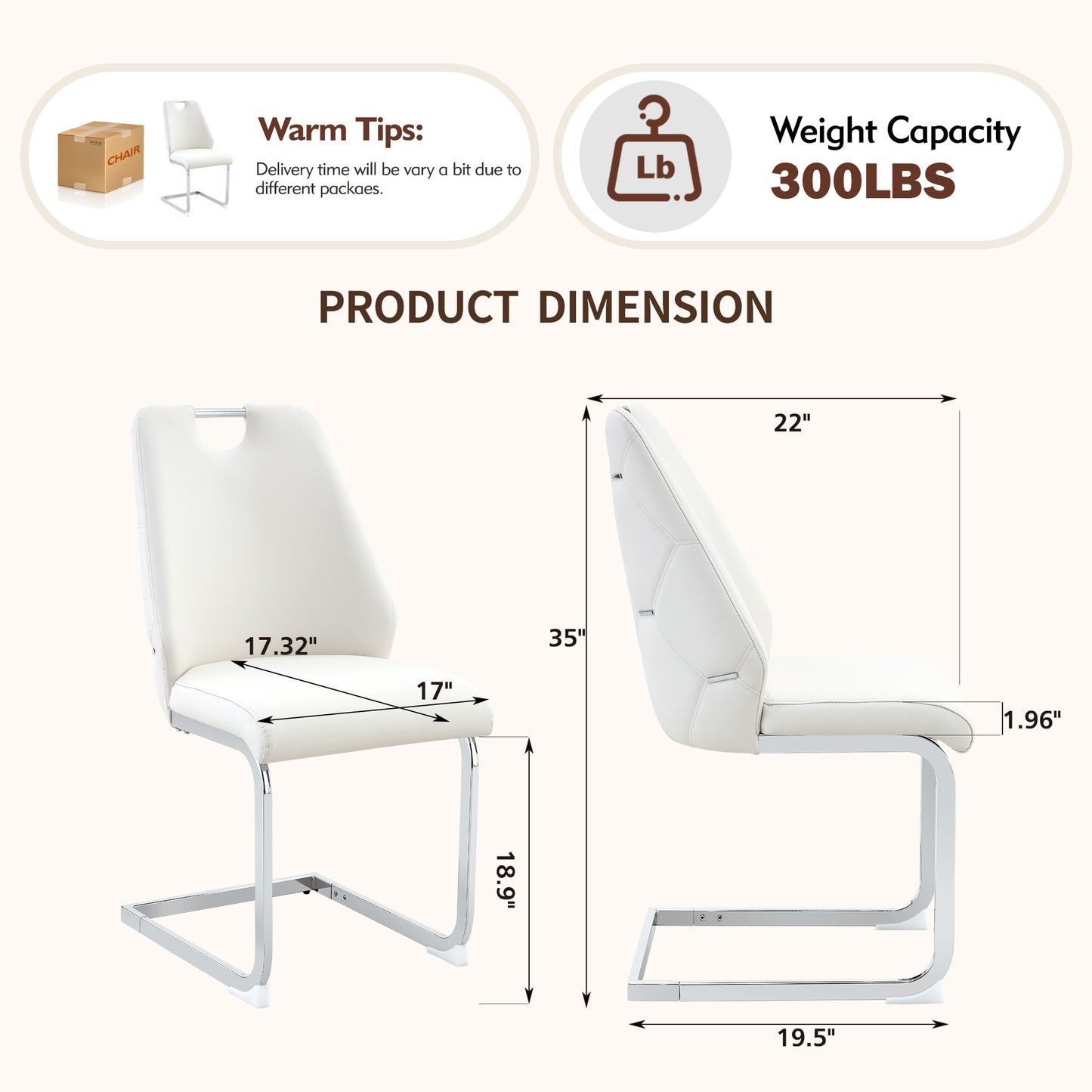 Dining Chairs Set Of 4, White Faux Leather Kitchen Chairs With Gold Mesh Texture, Silver Back Ring And Chrome Pull Handle, High Back Upholstered Dining Room Chair  White, Set Of 4