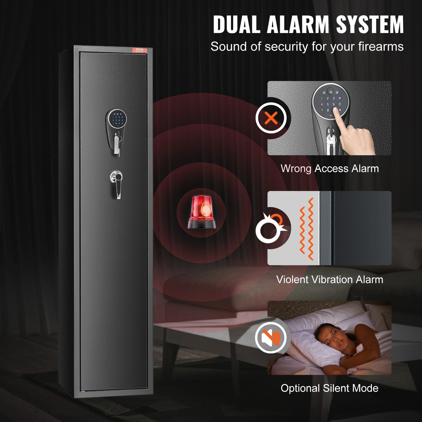 5 Rifles Gun Safe, Rifle Safe With Digital Keypad & Lock, Gun Storage Cabinet With Built-in Storage Locker, Removable Storage Shelf For Home Long Gun And Pistols