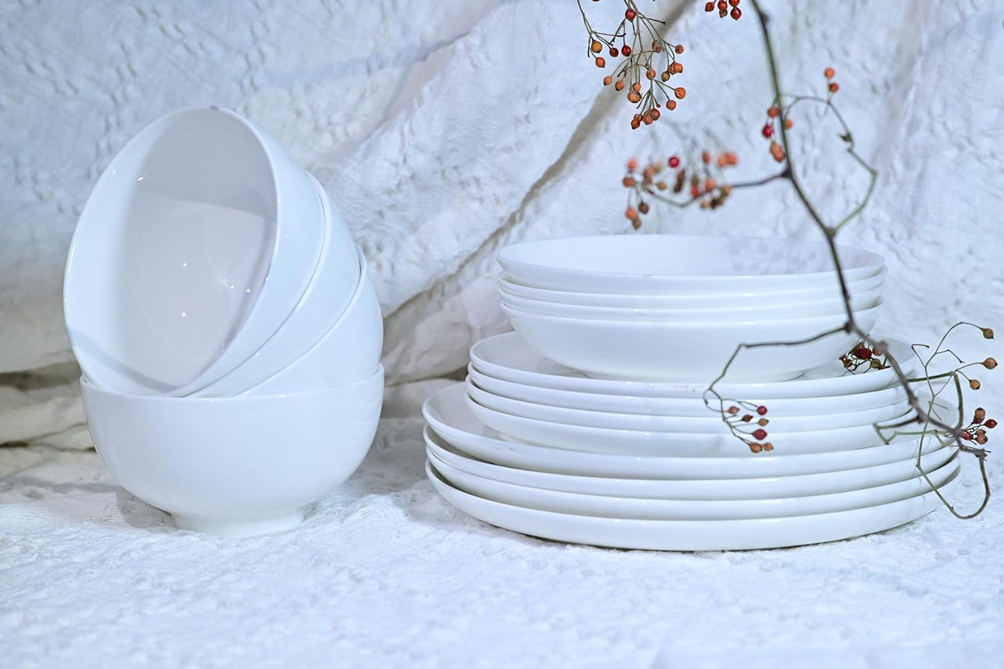 Dinnerware Set, 16 Pieces, Service For 4, White Plates, Dishes, Bowls Set, Microwave And Dishwasher Safe