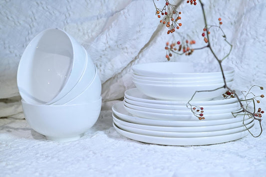 Dinnerware Set, 16 Pieces, Service For 4, White Plates, Dishes, Bowls Set, Microwave And Dishwasher Safe