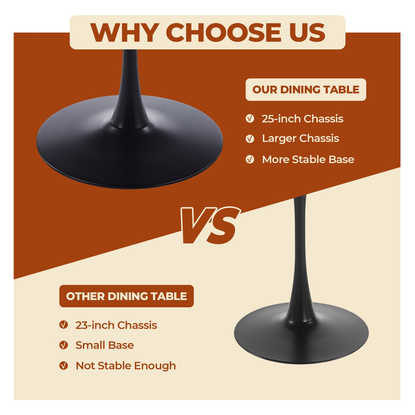 42 Inch Square Dining Table For 4-6 Person, Mid-Century Modern Tulip Table With Sturdy Metal Pedestal Base, Walnut Brown MDF Tabletop, Kitchen & Breakfast Table For Small Space, Apartment, Dining Room