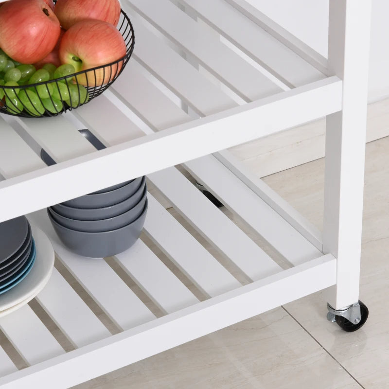 Kitchen Island With Stainless Steel Top, Traditional Kitchen Island With Storage, Butcher Block Cart 2-Tier Open Shelves, Drawers, White