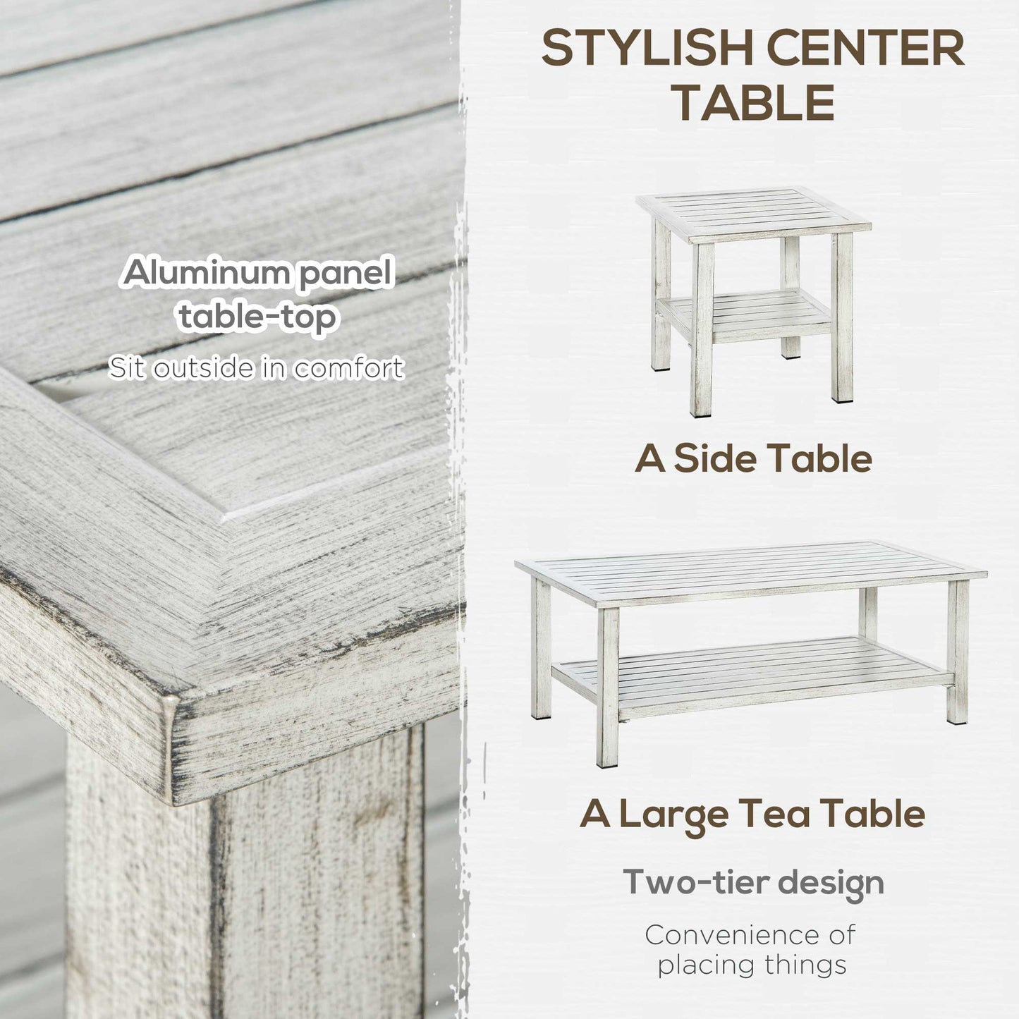 Aluminum Patio Furniture Set, 5 Piece Modern Outdoor Conversation Set with Loveseat Sofa, Chairs, Cushions, Coffee Table & Side Table, Gray
