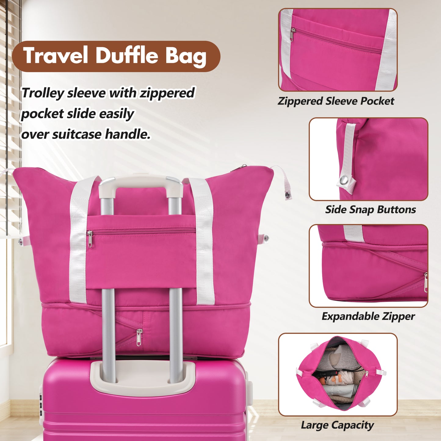 Hardshell Luggage Sets With Bags Lightweight Suitcase Double Spinner Wheels With TSA Lock ,Single Vintage Luggage 28 IN,Pink