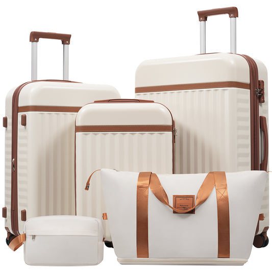 Luggage Set 5 Piece, Hardside Carry On Suitcase , Expandable Luggage With Travel Bags Spinner Wheels TSA Lock