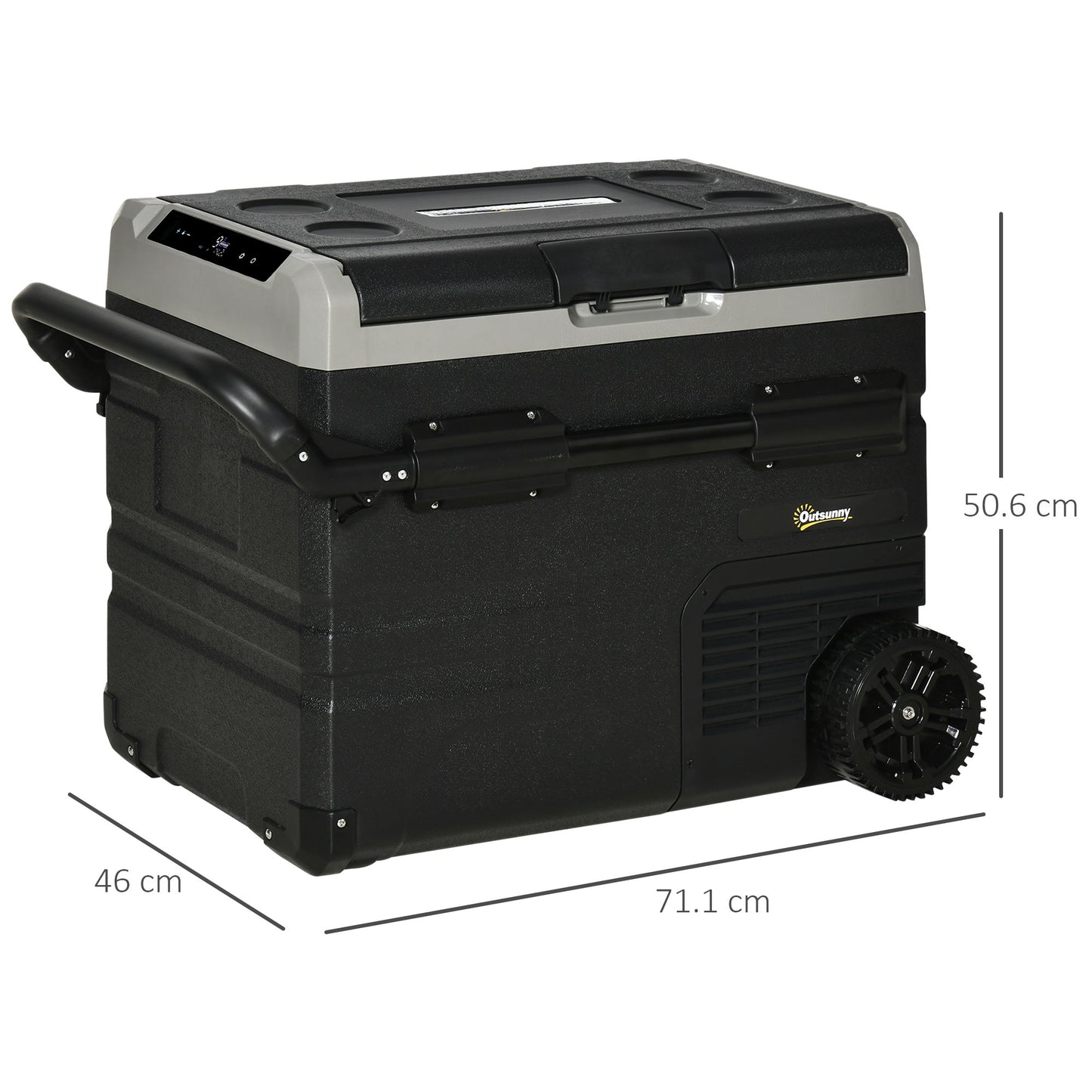 50L Car Refrigerator, Portable Compressor Cooler Box, Fridge Freezer W/ Inner LED Light, Foldable Handles, Cup Holders, 12/24V DC And 110-240V AC For Campervan RV Boat Travel Down To -20℃