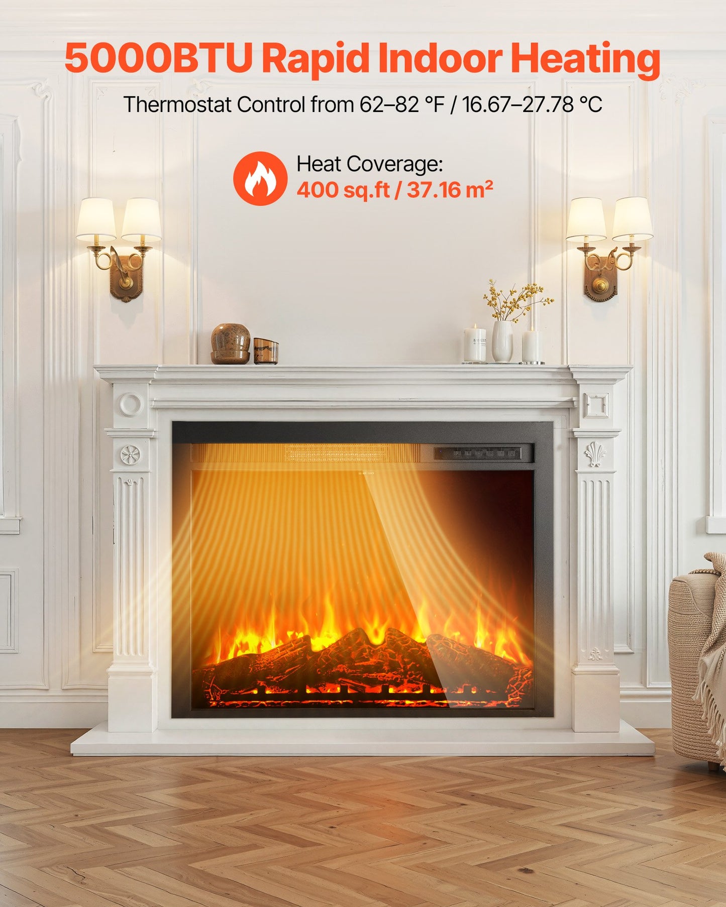 Electric Fireplace Insert, 35 Inch Recessed And Wall Mounted With Adjustable Flame Color Brightness & 8h Timer & Remote Control, Indoor Heater W/ 750W/1500W Dual Heating Modes, 5000BTU Black