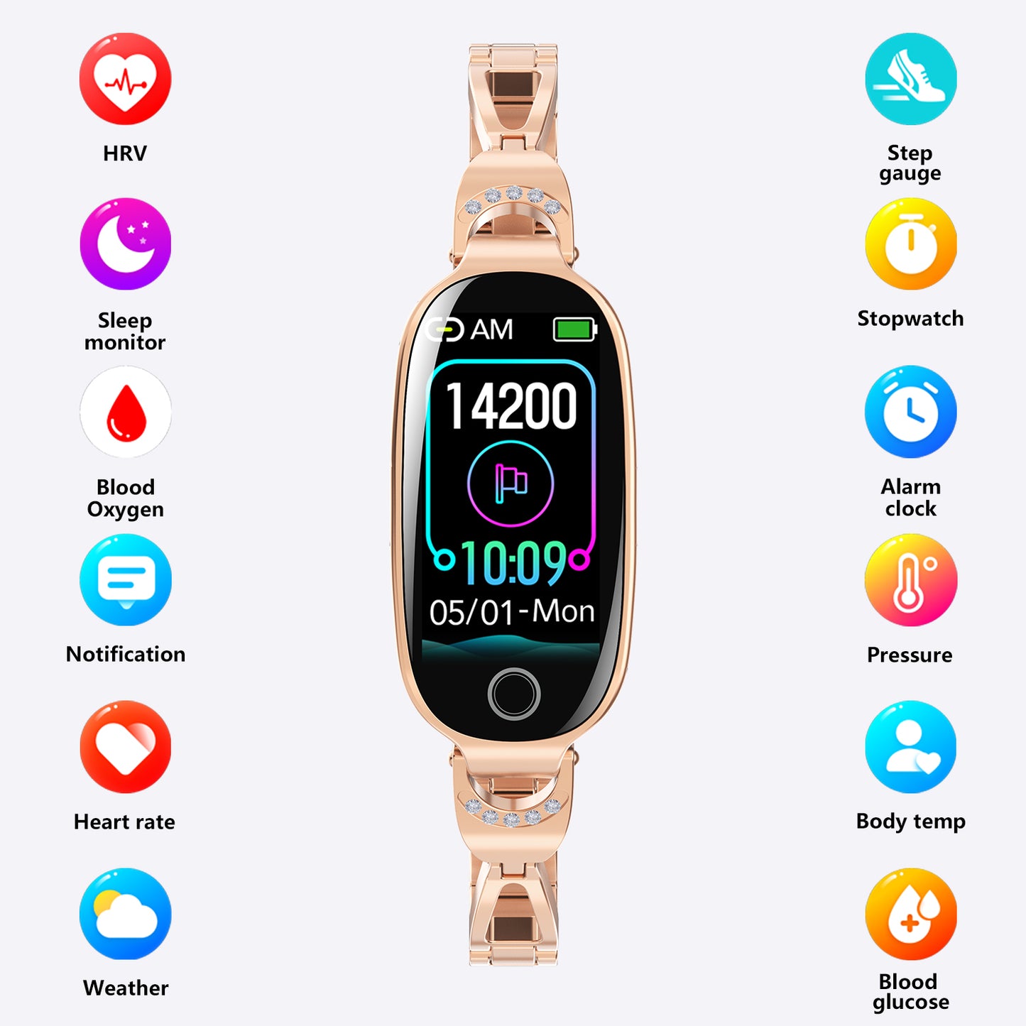 Gold Smartwatch For Women Compatible For Android& IOS,Bling Smart Bracelet With Female Menstrual Cycle Heart Rate Blood Pressure Remote Photography Waterproof Pedometer