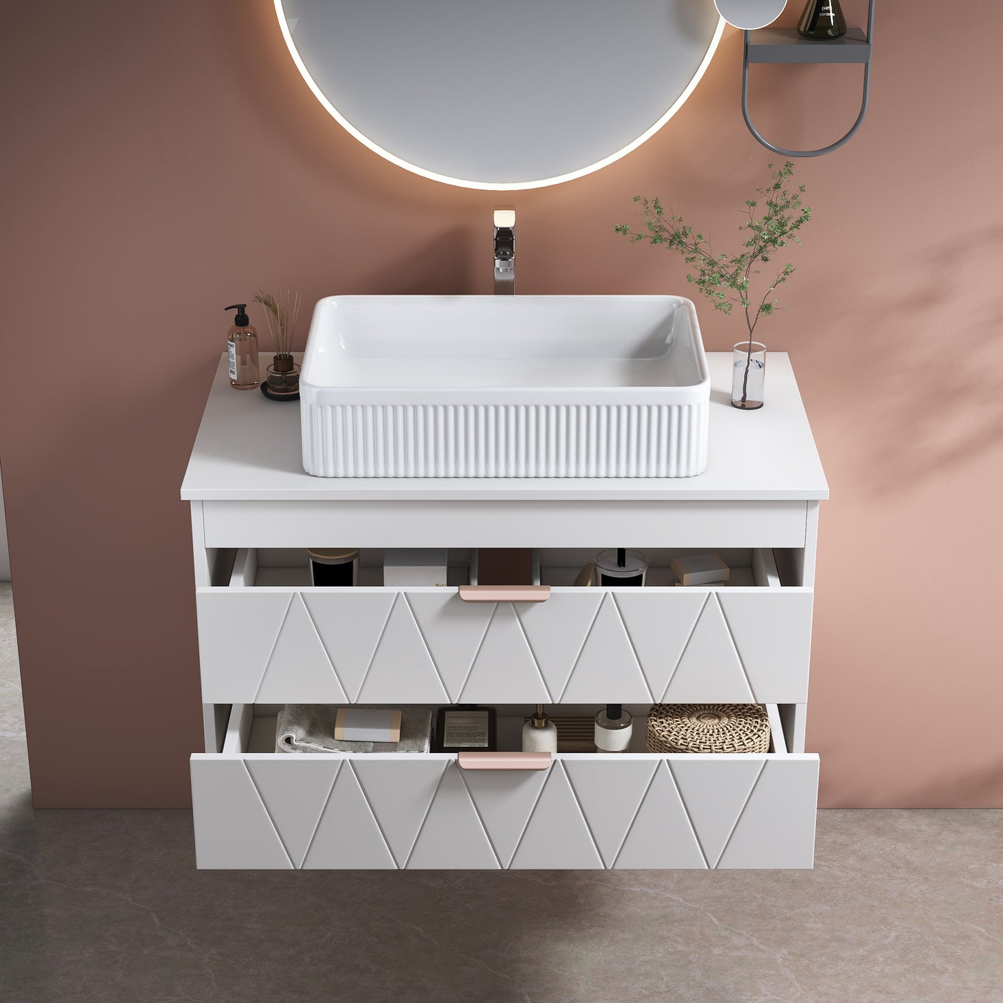 31.5 Contemporary Floating Bathroom Vanity With Ceramic Vessel Sink And Storage Cabinet - Perfect For Small Bathrooms