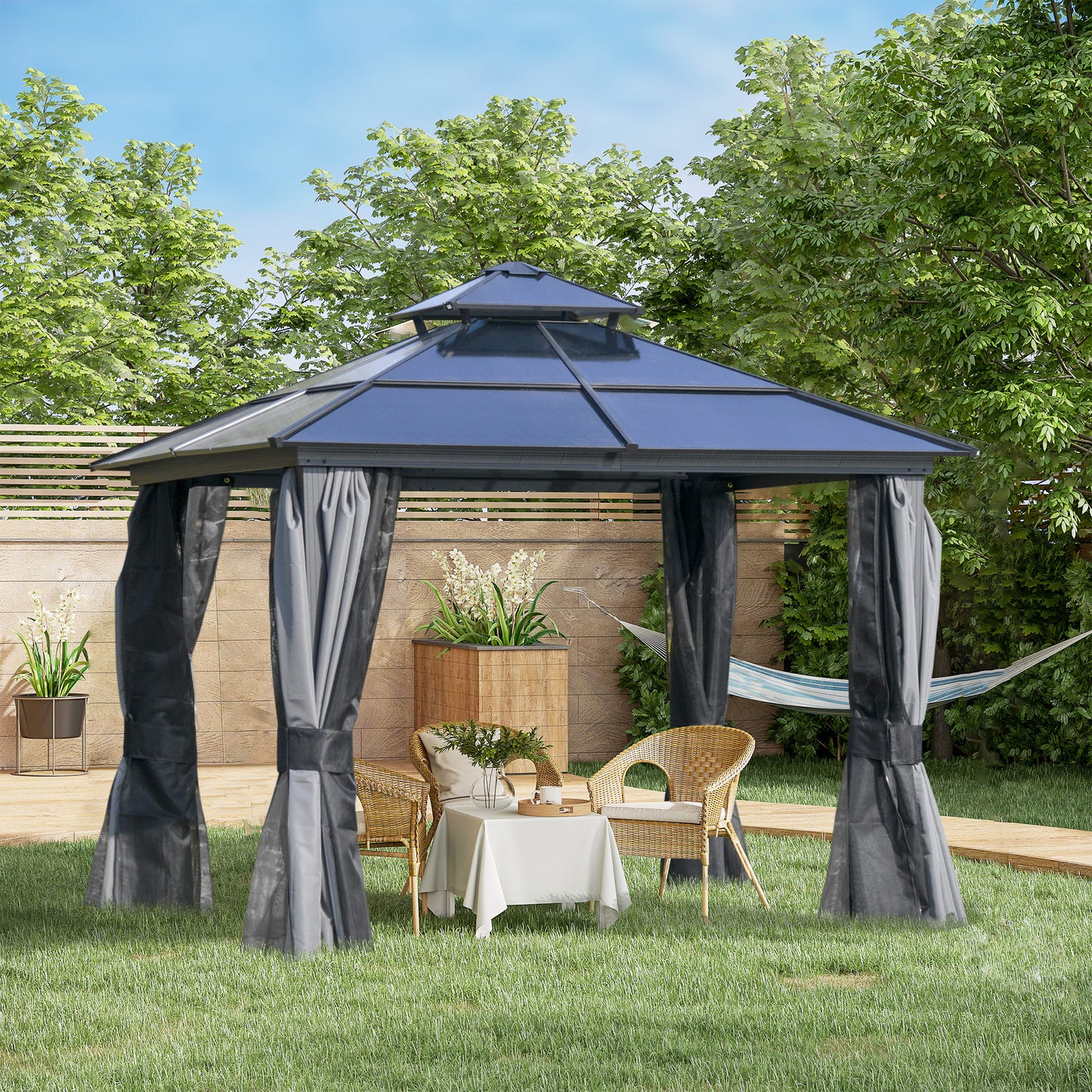 10' x 10' Hardtop Gazebo Canopy with Polycarbonate Roof