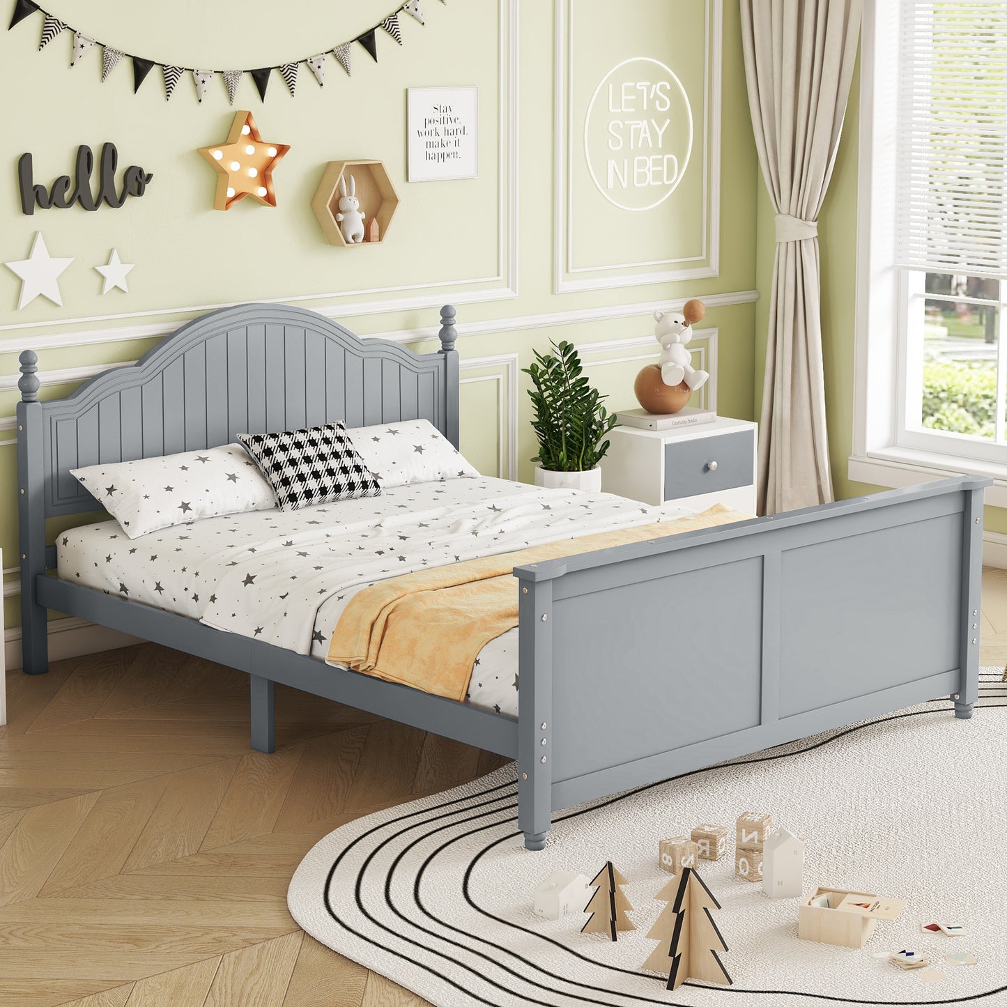 Full Size Bed For Kids, Wood Full Platform Bed With Headboard And Footboard, Gray Expect Arrival Date 2026 2 17