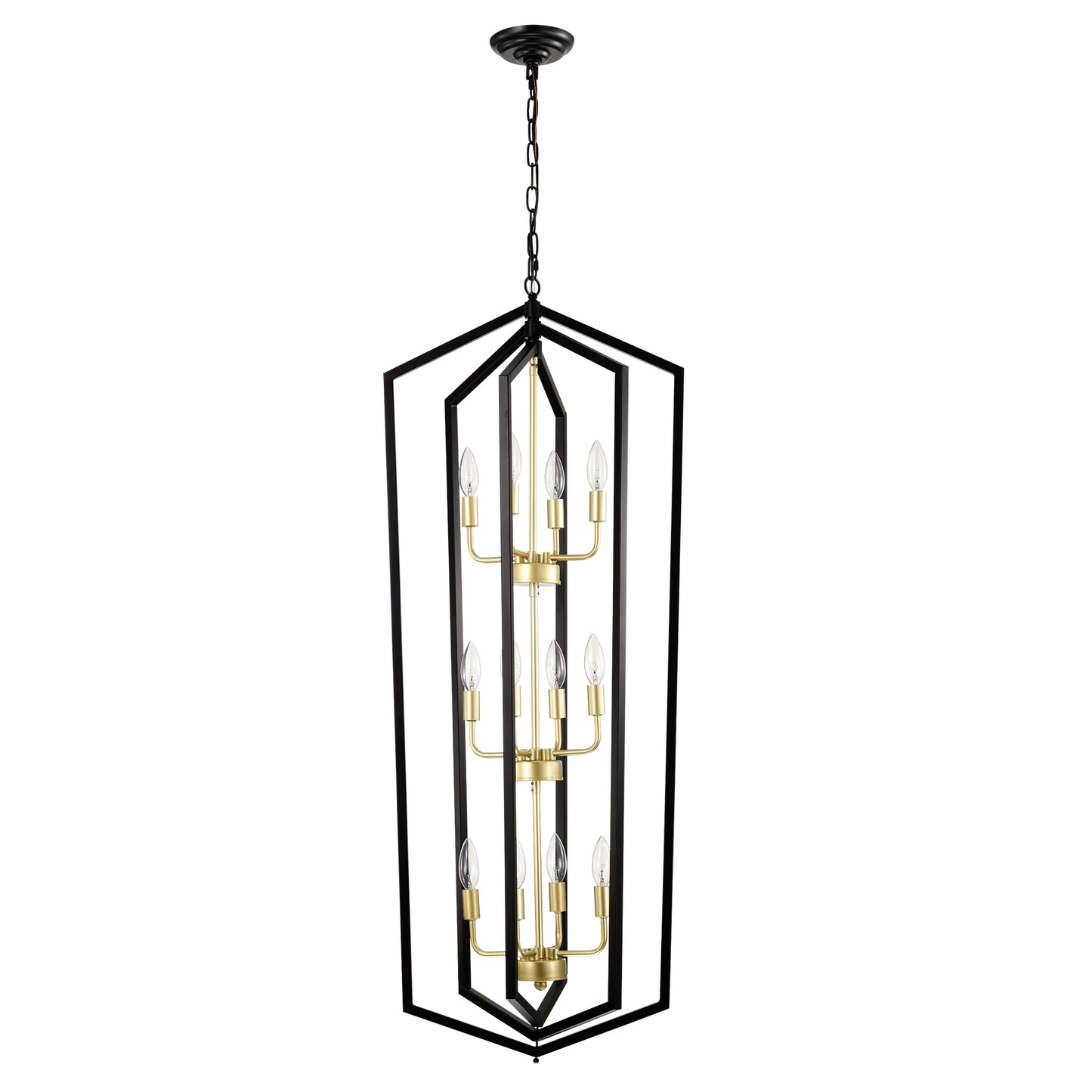 12-Light Lantern Tired Farmhouse Ceiling Hanging Light Black Chandelier Metal Modern Pendant Light Fixtures For Kitchen Island Dining Room Living Room Foyer Entryway E12 Bulbs Not Included