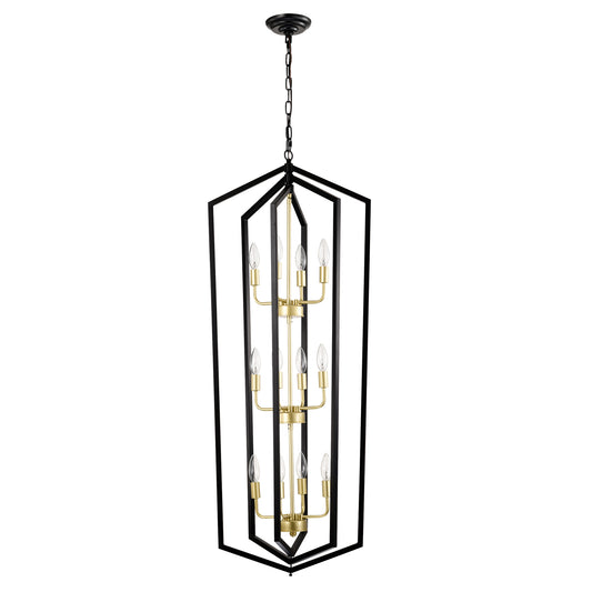12-Light Lantern Tired Farmhouse Ceiling Hanging Light Black Chandelier Metal Modern Pendant Light Fixtures For Kitchen Island Dining Room Living Room Foyer Entryway E12 Bulbs Not Included