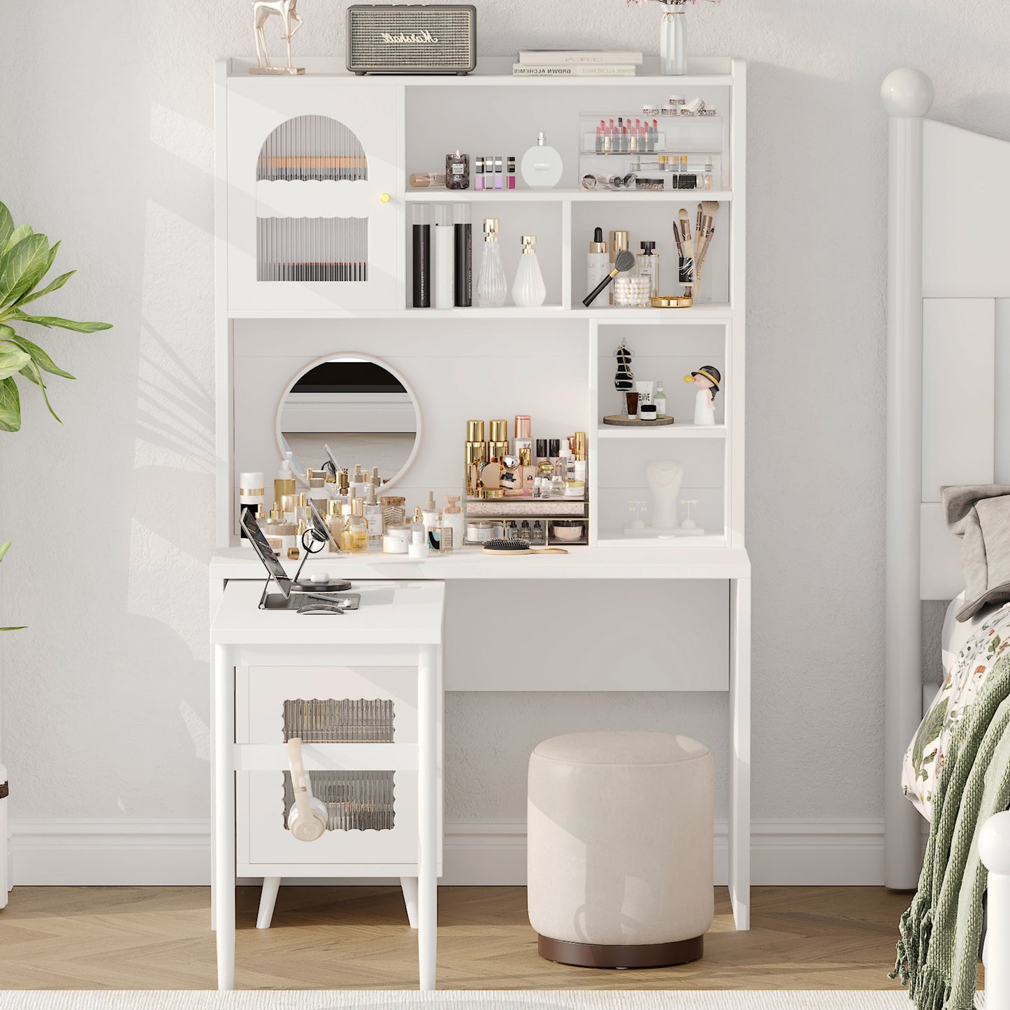 Computer Desk With 90 Degree Rotating Desktop, 43x70 Inch Office Desk With Storage Drawer And Cabinets, Gaming Desk With Shelves, Writing Desk For Study, Work Desk For Home