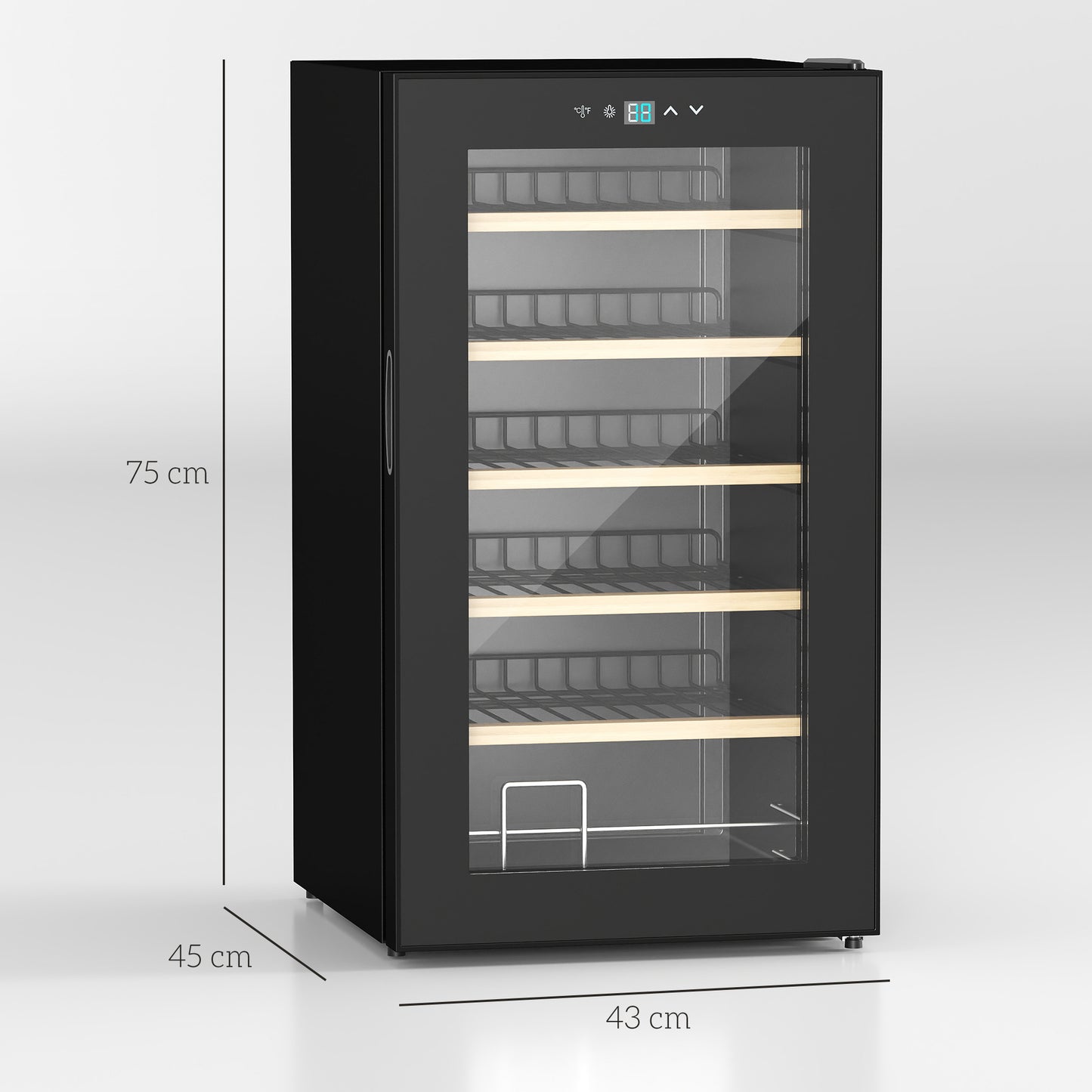 24 Bottle Wine Fridge, 65 Litre Capacity, 43cm Freestanding Wine Cooler Fridge With Glass Door, LED Light, Digital Touch Screen, Temperature Control, Black
