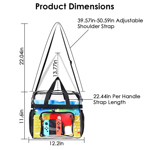 Clear Tote Bag -4-Pocket 0.4 Mm PVC Crossbody,Handbag, Adjustable Strap,  Holds 11 Lbs, Waterproof & Cold-Crack Resistant, Perfect For Concerts, Sports, School, Work