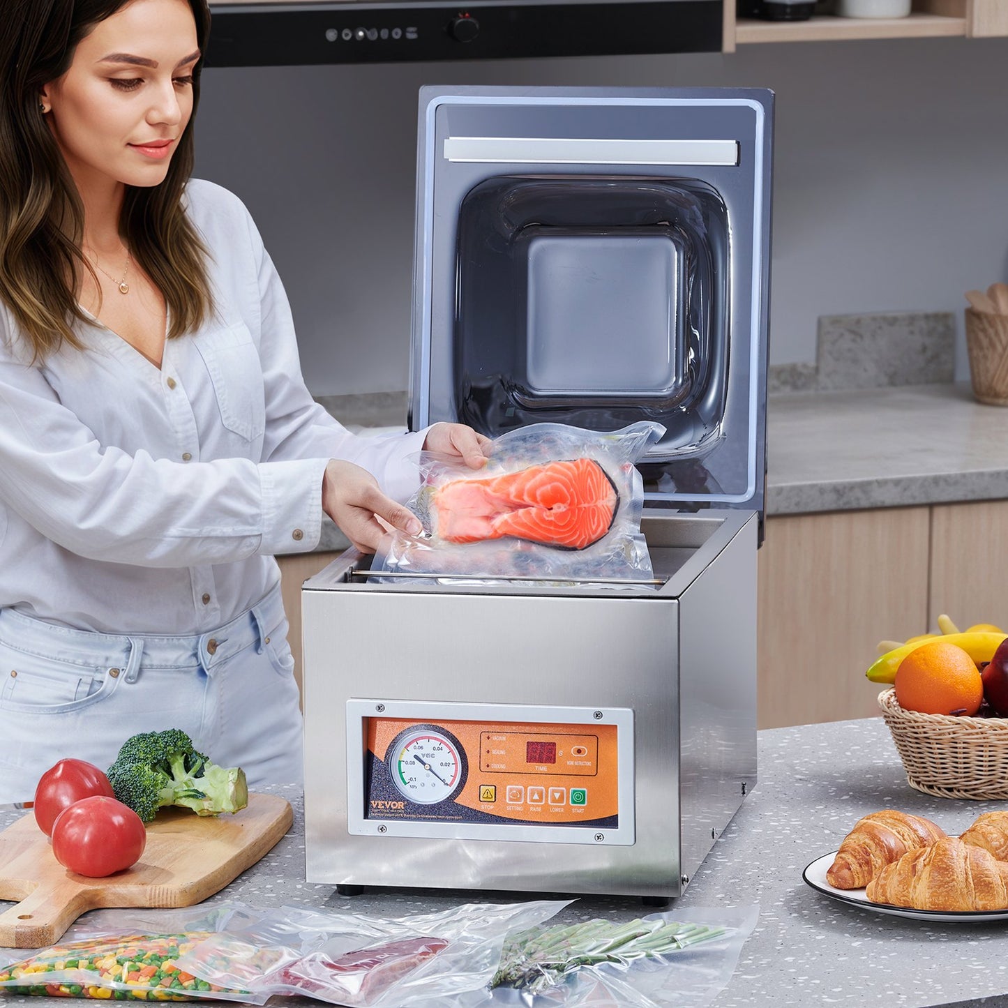 Chamber Vacuum Sealer, 260W Sealing Power, Vacuum Packing Machine For Wet Foods, Meats, Marinades And More, Compact Size With 10.2' Sealing Length, Applied In Home Kitchen And Commercial Use