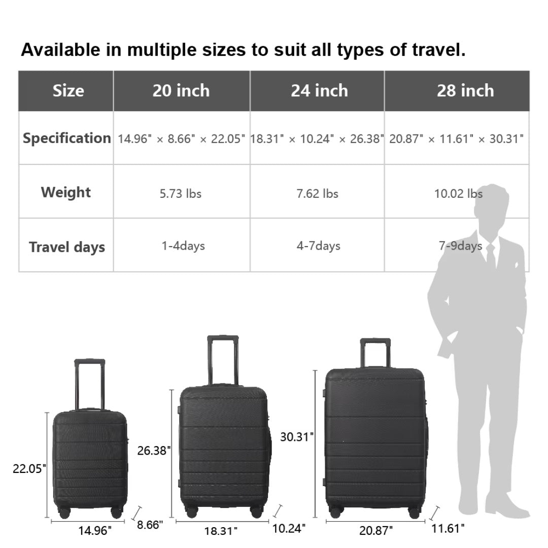 Luggage Sets ABS Hardshell 3pcs Luggage, Lightweight Durable Suitcase Sets Spinner Wheels Suitcase With TSA Lock 20''24''28'' Available Black