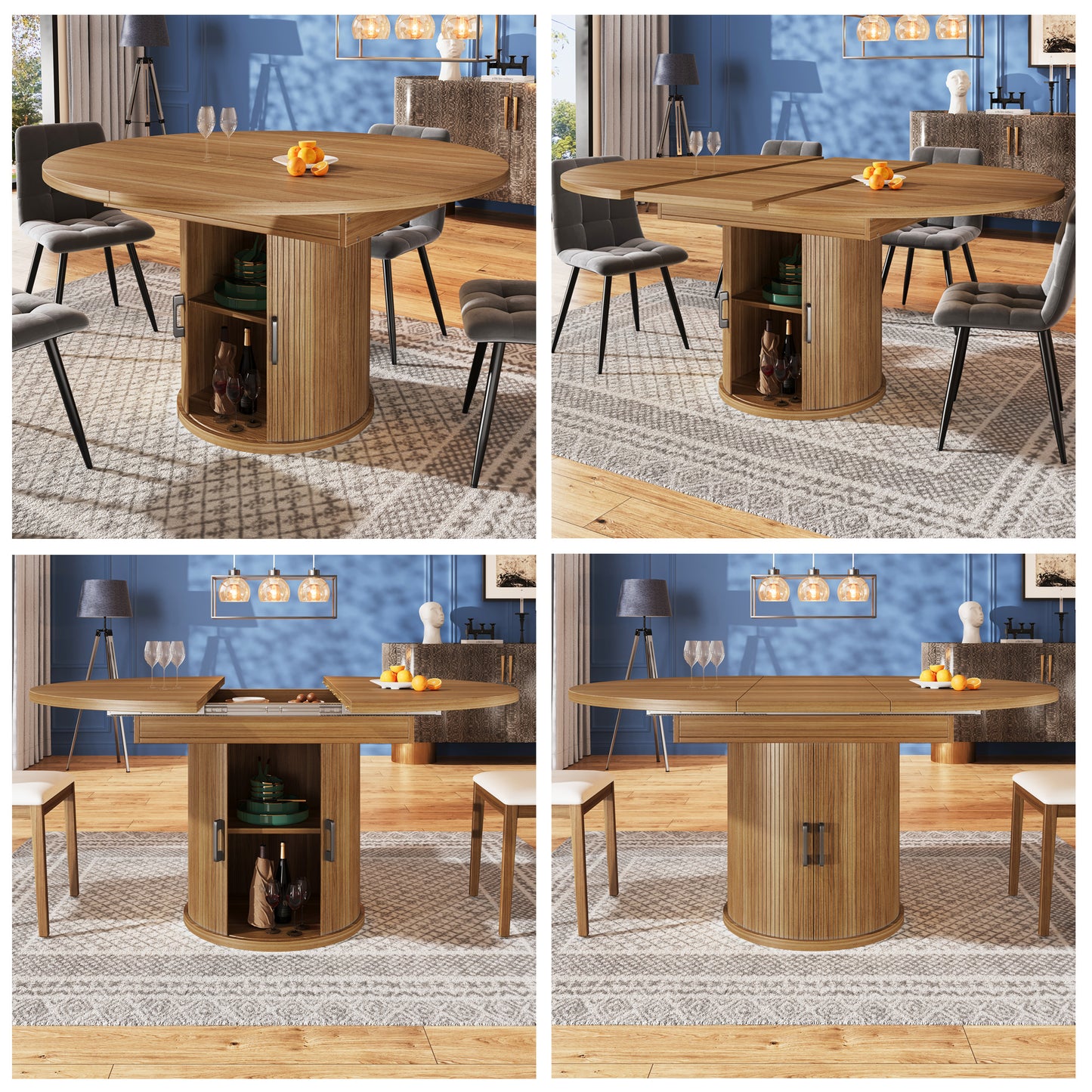 Extendable Dining Table, Dining Room Table, Kitchen Table, Balcony Table, Extendable Table Top Round Dining Table, Extends To Oval, 118-158 Cm, Seats Up To 6 People, Walnut Black