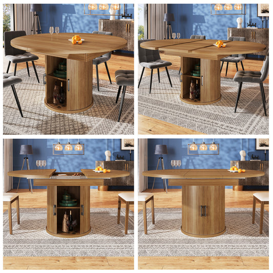 Extendable Dining Table, Dining Room Table, Kitchen Table, Balcony Table, Extendable Table Top Round Dining Table, Extends To Oval, 118-158 Cm, Seats Up To 6 People, Walnut Black