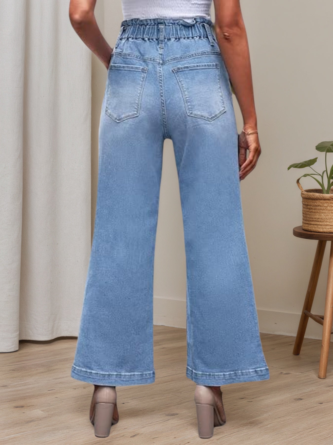 2025 New Women's Wide Leg Jeans Elastic High Waist Elastic Waist Bellbottom Pants Loose Y2K Pants