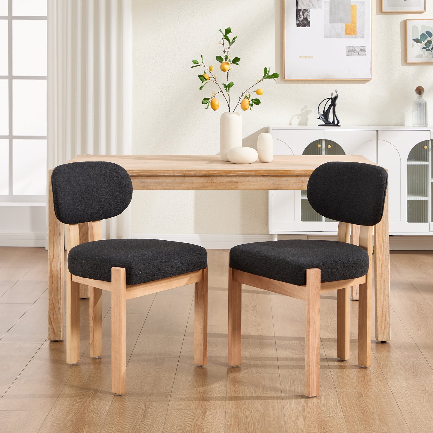 Wooden Dining Chairs Set Of 2, Modern Fabric Upholstered Dining Room Chair Kitchen Chairs, Farmhouse Dinner Chair For Kitchen Dining Room