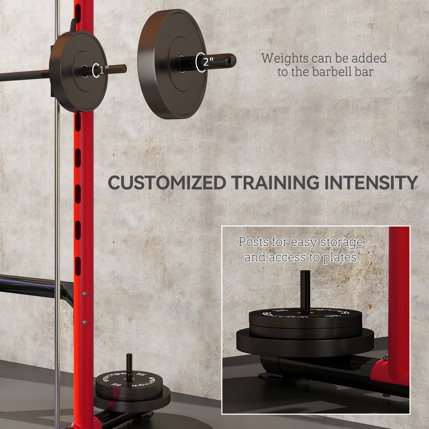 Squat Rack With Pull Up Bar And Barbell Bar Adjustable Bench Press Multi-Function Weight Lifting Half Rack, Red