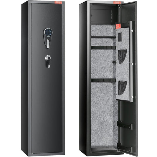 5 Rifles Gun Safe, Rifle Safe With Digital Keypad & Lock, Gun Storage Cabinet With Built-in Storage Locker, Removable Storage Shelf For Home Long Gun And Pistols