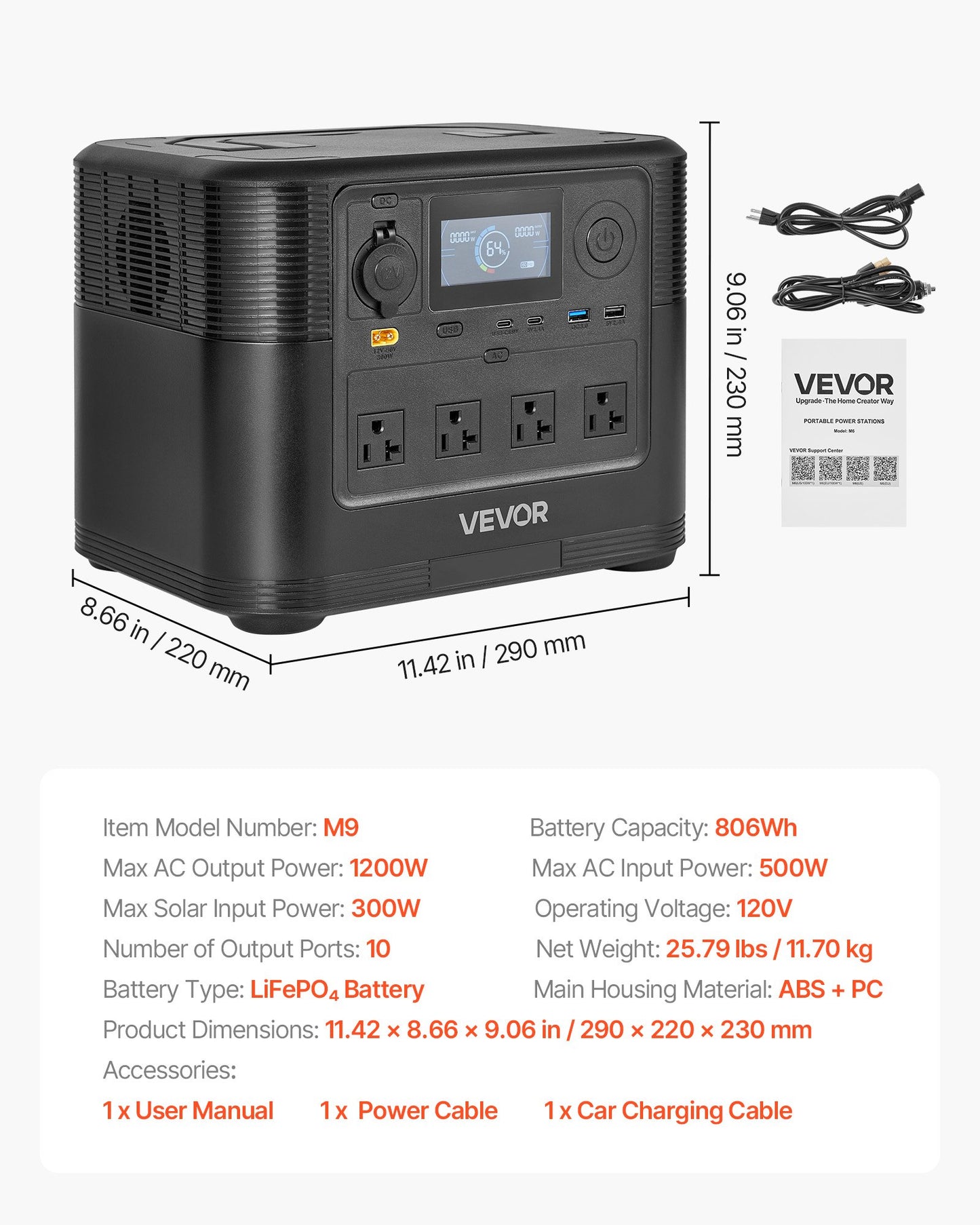 Portable Power Station, 1200W Solar Generator Power Station, 806Wh LiFePO4 Battery Backup With 10 Output Ports For Home Emergency, Outdoor Camping, RV Travel (Solar Panel NOT Included)