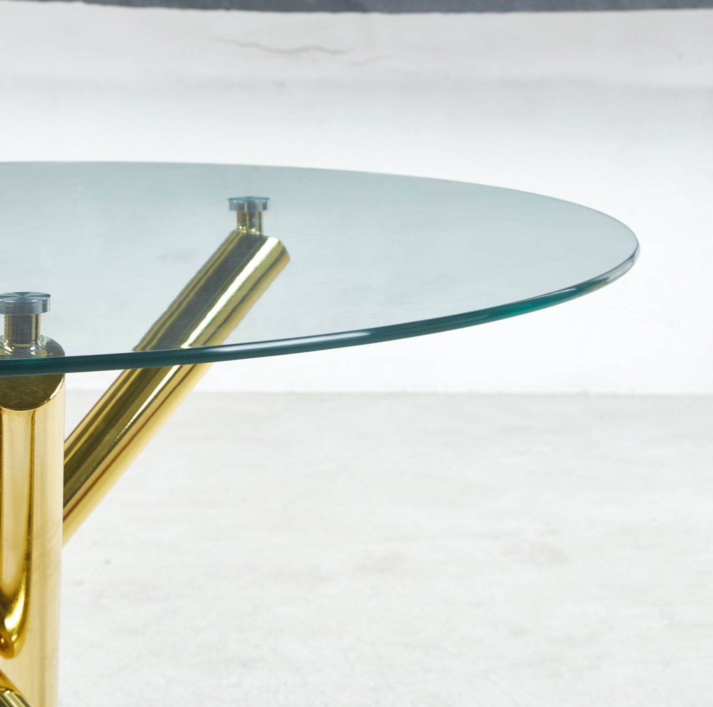 Golden Dining Table With Metal Leg And Glass,Modern Space Saving Kitchen Table For Living Room,110X110X75CM