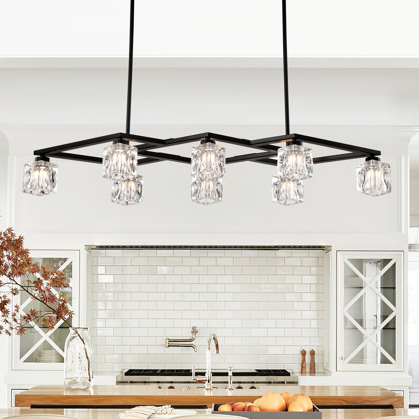 Matte Black Crystal Chandelier For Dining Room, 8-Light Kitchen Chandelier Light Fixture Modern Metal Industrial Chandeliers For Farmhouse Entryway Living Room
