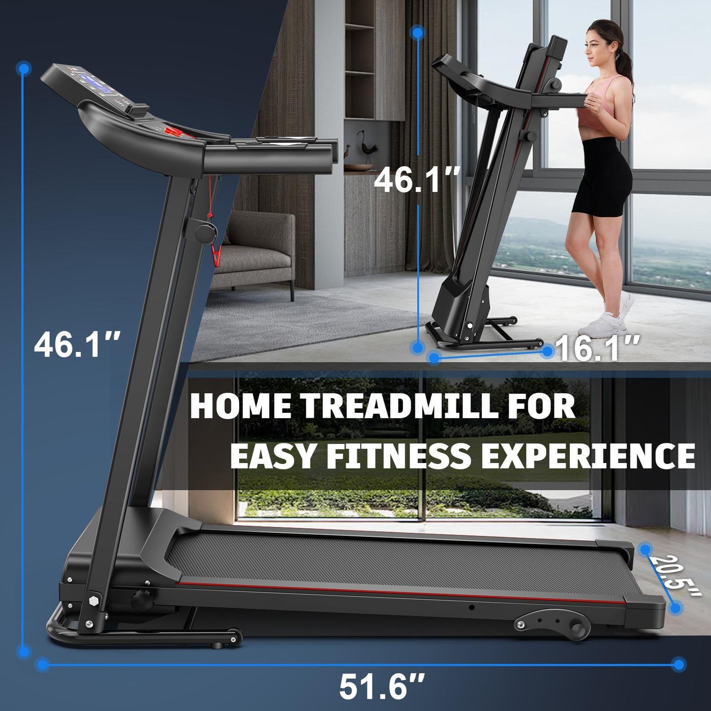 Easy-to-move Wheels Three-level Adjustment Incline Adjustment Indoor Aerobic Treadmill Suitable For All Fitness Levels