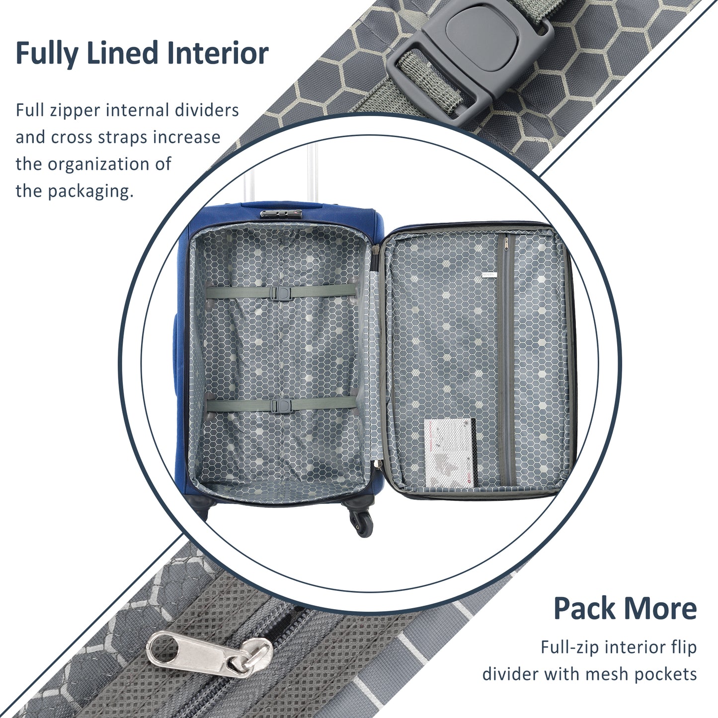 Softside Luggage Expandable 3 Piece Set Suitcase Upright Spinner Softshell Lightweight Luggage Travel Set-22-26-30 Inches