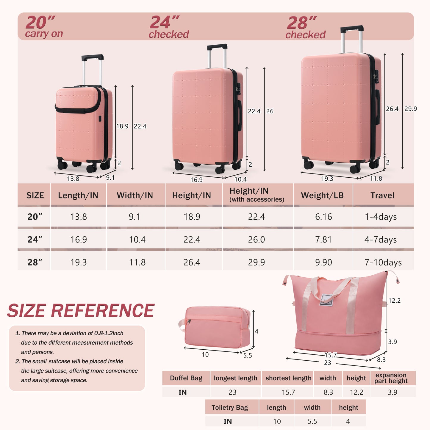 Hardside Luggage Set 5 Piece With Bags,20IN Half-opening Carry On Luggage With USB Port, Expandable 24IN 28IN Luggage With Double Spinner Wheels TSA Lock