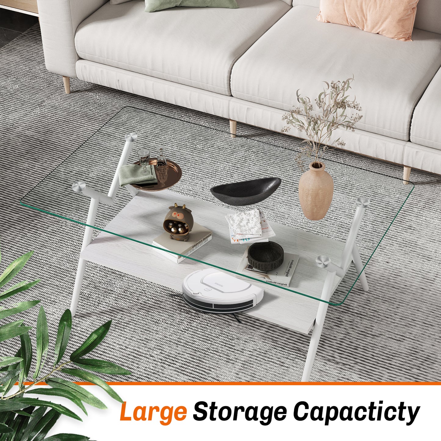 Coffee Table And End Tables Set Of 3, Tempered Glass Table With MDF Layer, Modern Tables For Living Room , Transparent Glass
