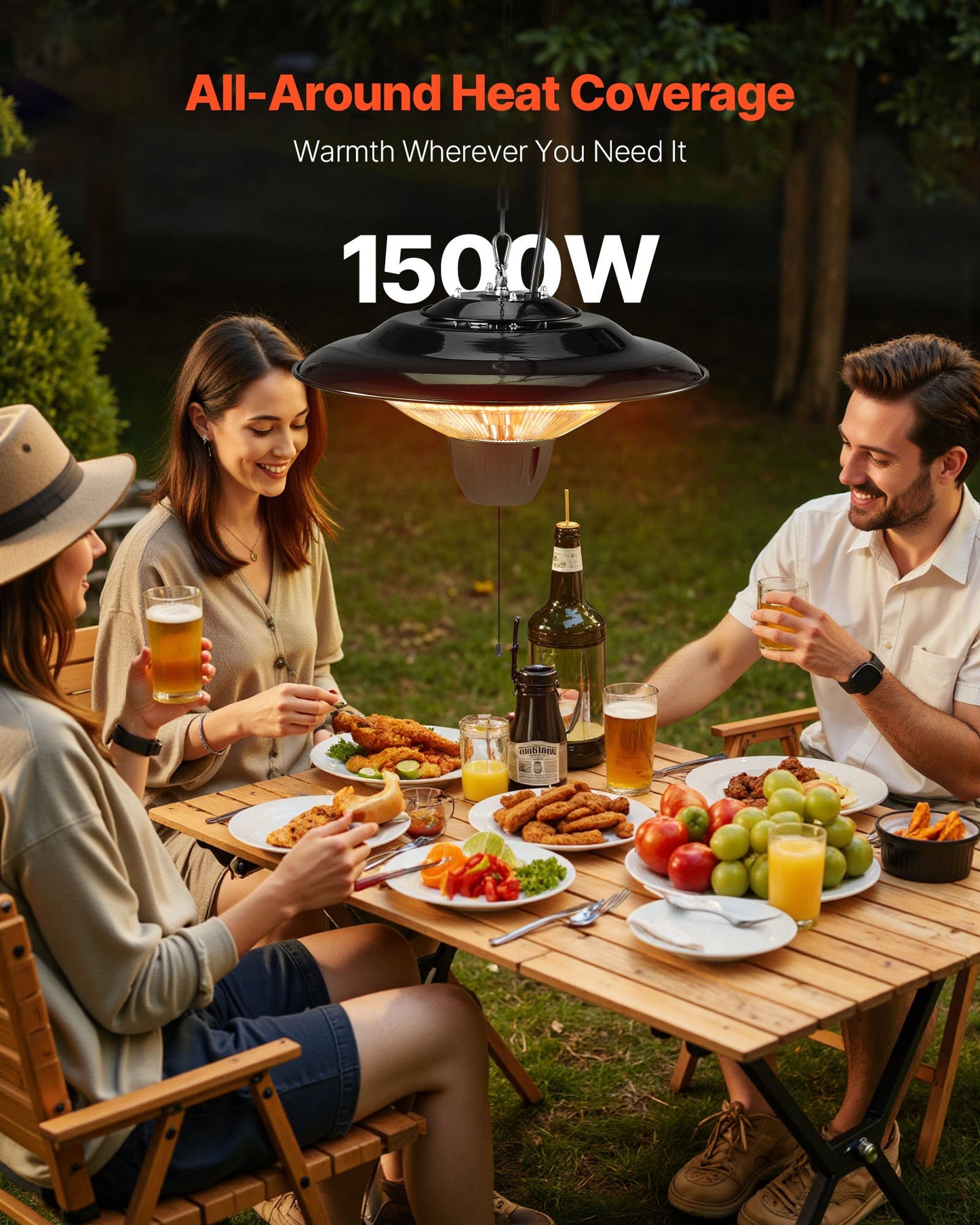 Hanging Patio Heater, 1500W Electric Space Infrared Heater, IP34 Protection With 23.6 Inch Pull Cord & Adjustable Chain, For Porch,Patio,Dining Room,Studio Outdoor/Indoor