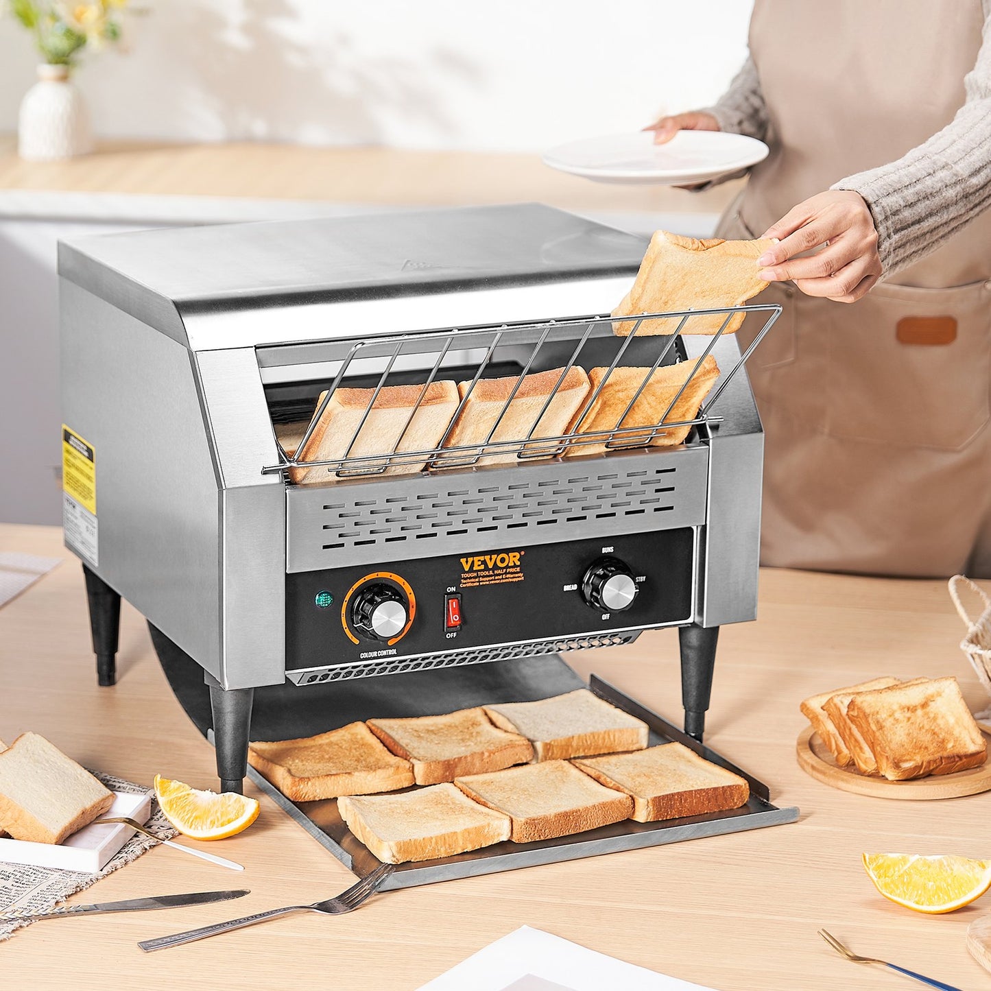 Commercial Conveyor Toaster, 450 Slices/Hour Conveyor Belt Toaster, Heavy Duty Stainless Steel Commercial Toaster Oven, Electric Restaurant Commercial Toaster For Toast Bun, Bagel, Bread