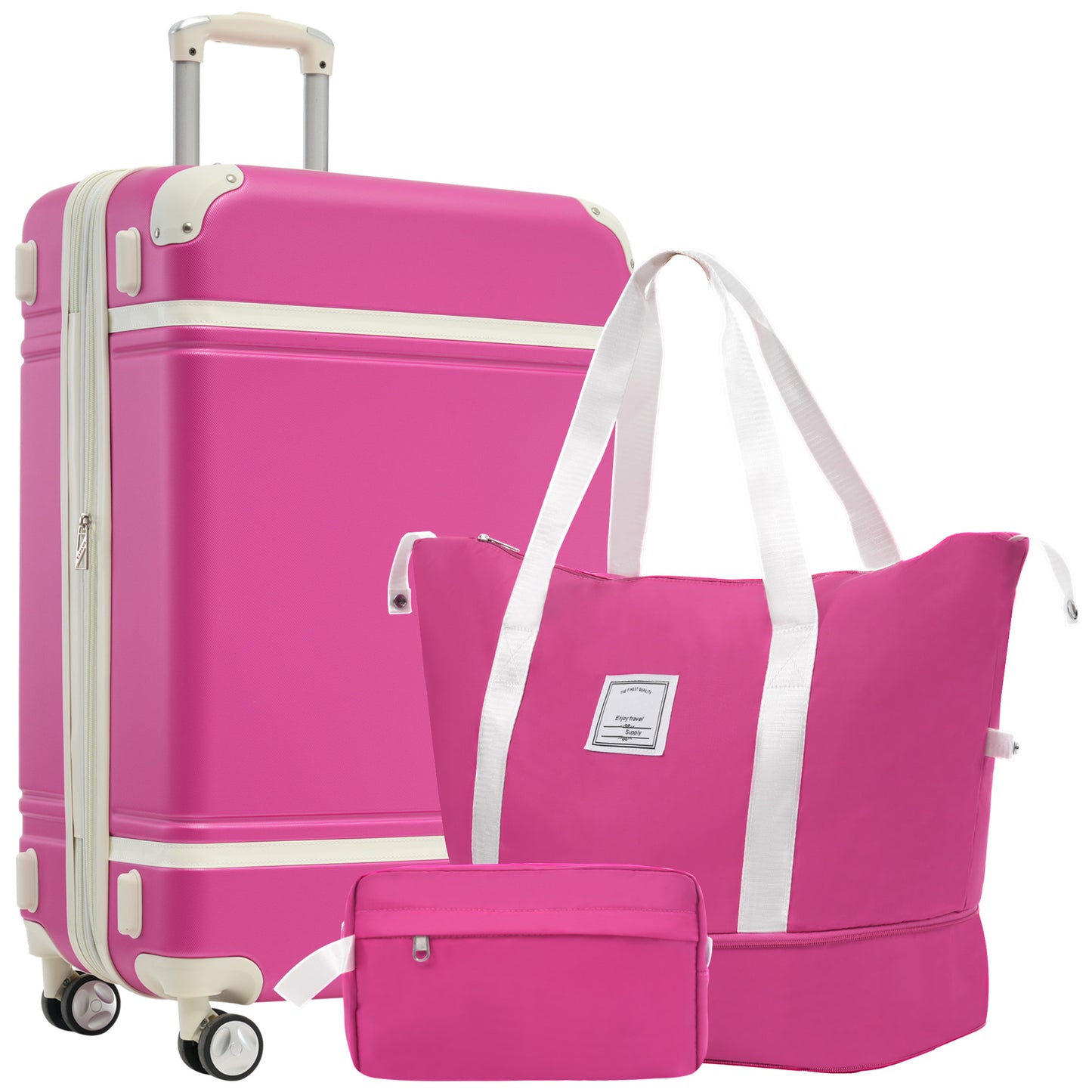 Hardshell Luggage Sets With Bags Lightweight Suitcase Double Spinner Wheels With TSA Lock ,Single Vintage Luggage 28 IN,Pink