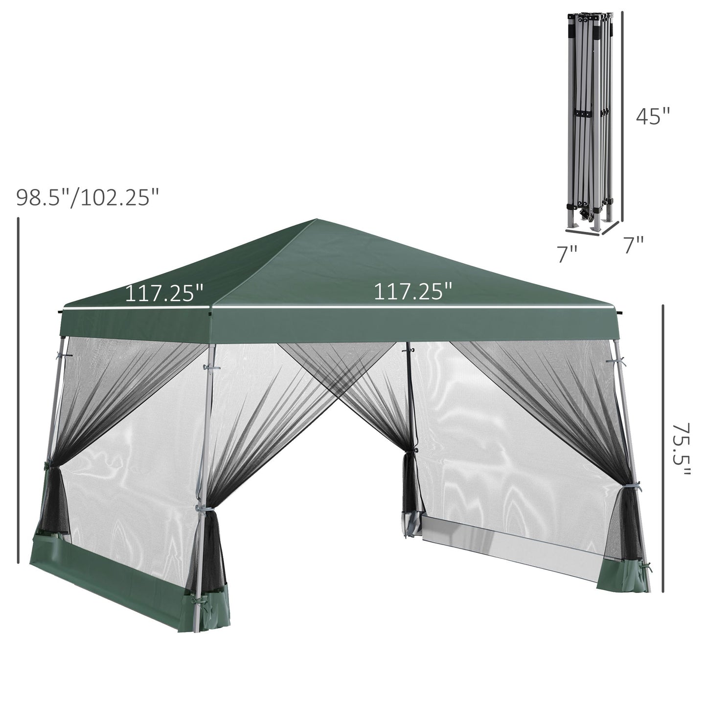 Slant Leg Pop Up Canopy Tent with Netting and Carry Bag, Instant Sun Shelter, Tents for Parties, Height Adjustable, for Outdoor, Garden, Patio, (11.5'x11.5' Base / 10'x10' Top), Green