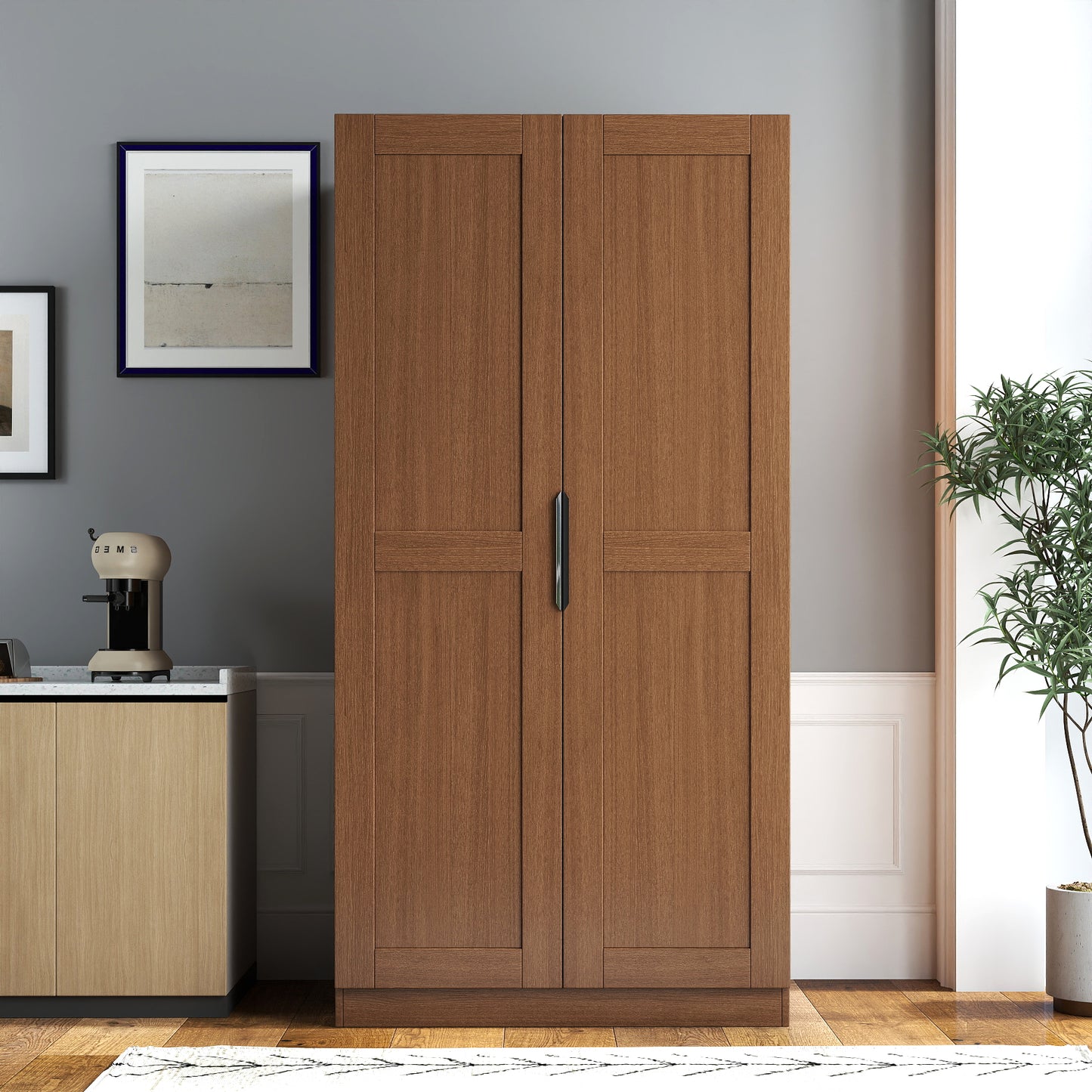 62.99in Kitchen Pantry Cabinet, Walnut  Freestanding Buffet Cupboards Sideboard With Doors &  Shelves, Kitchen Pantry Storage Cabinet For Kitchen, Living Room And Dinning Room